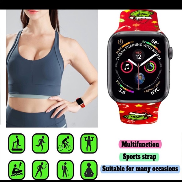 Christmas Grinch silicone adjustable Apple Watch band red green 38/40/41mm NWT - Picture 6 of 12